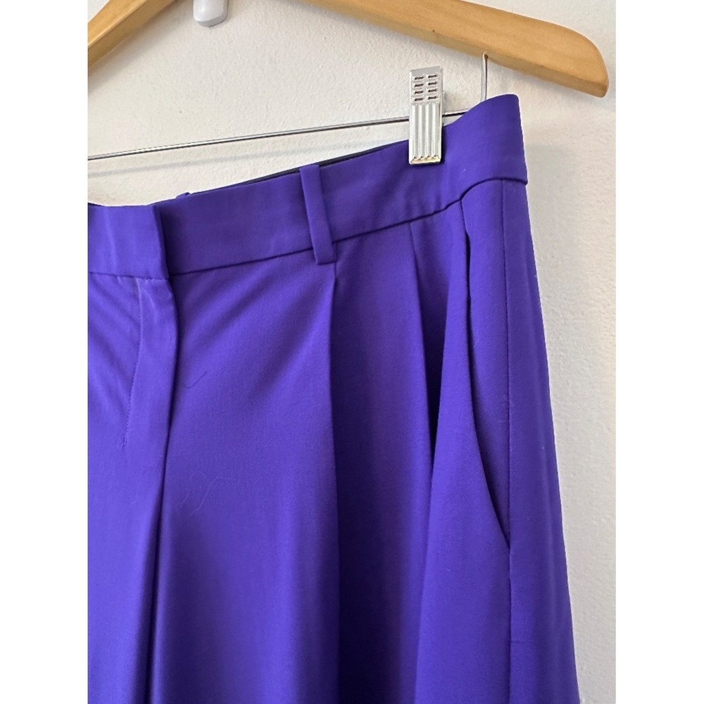 Theory Pleated Low-Rise Wide Leg Pant in Good Wool - Blue Iris (Purple) | Size 2 - Picture 7 of 12